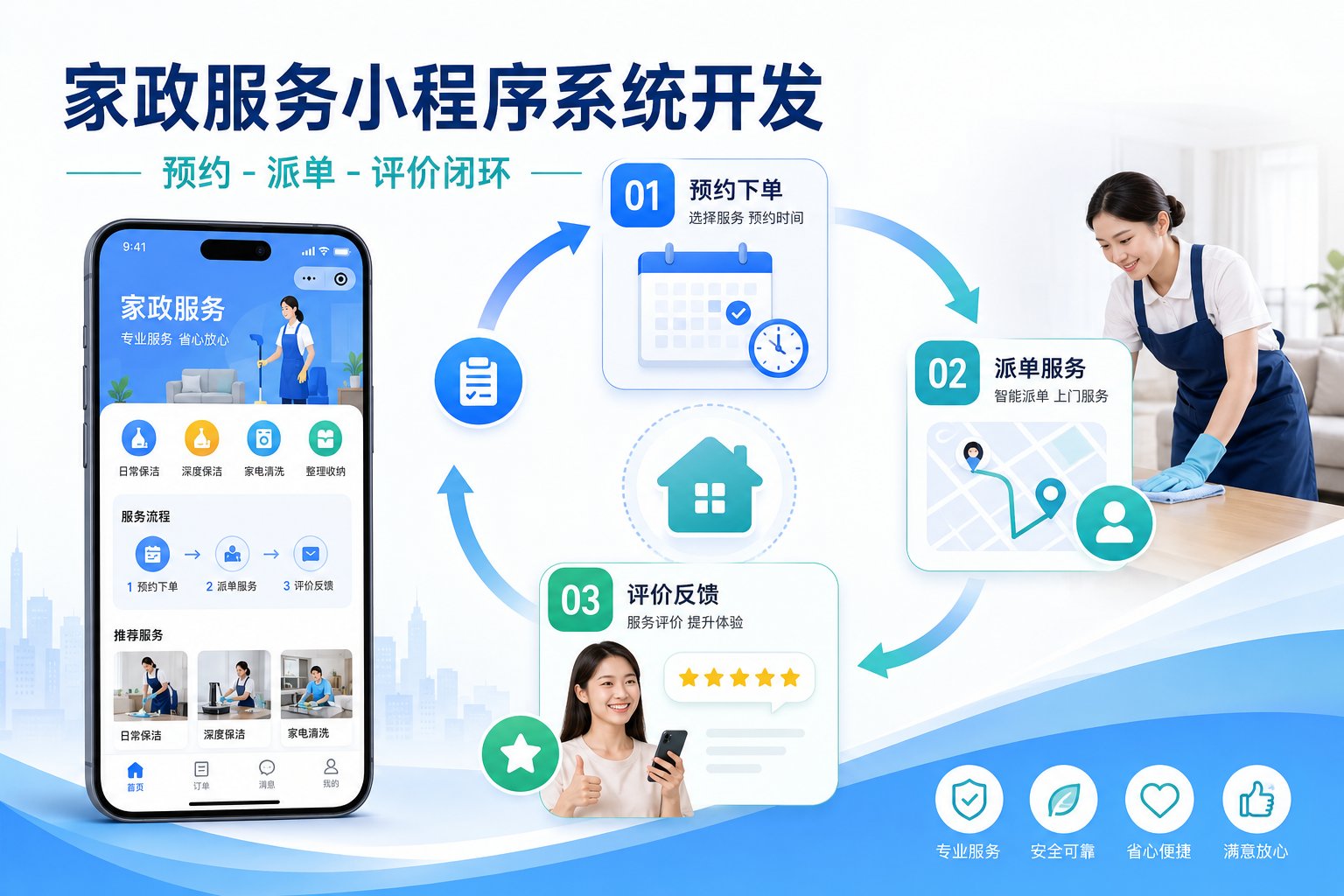 家政服务小程序闭环开发:预约派单评价,提升接单效率