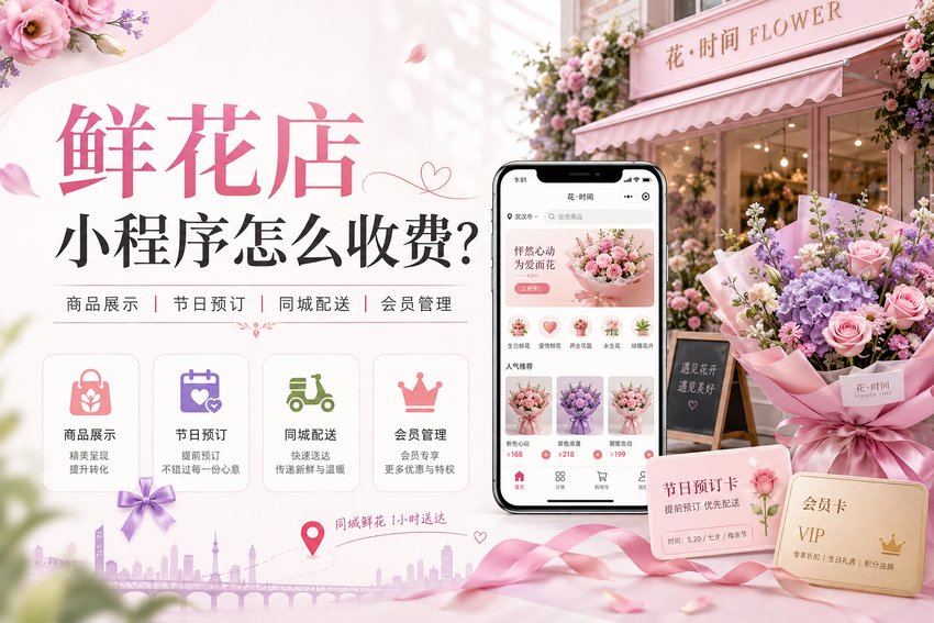 做一个鲜花店小程序,带商品展示、节日预订、同城配送和会员管理功能,怎么收费?