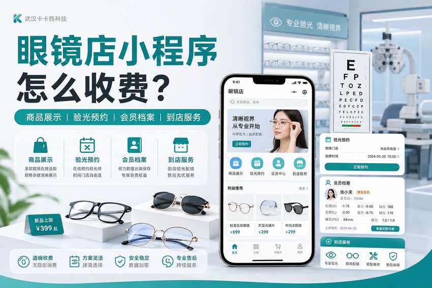 做一个眼镜店小程序,带商品展示、验光预约、会员档案和到店服务功能,怎么收费?
