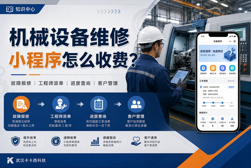 做一个机械设备维修小程序,带故障报修、工程师派单、进度查询和客户管理功能,怎么收费?