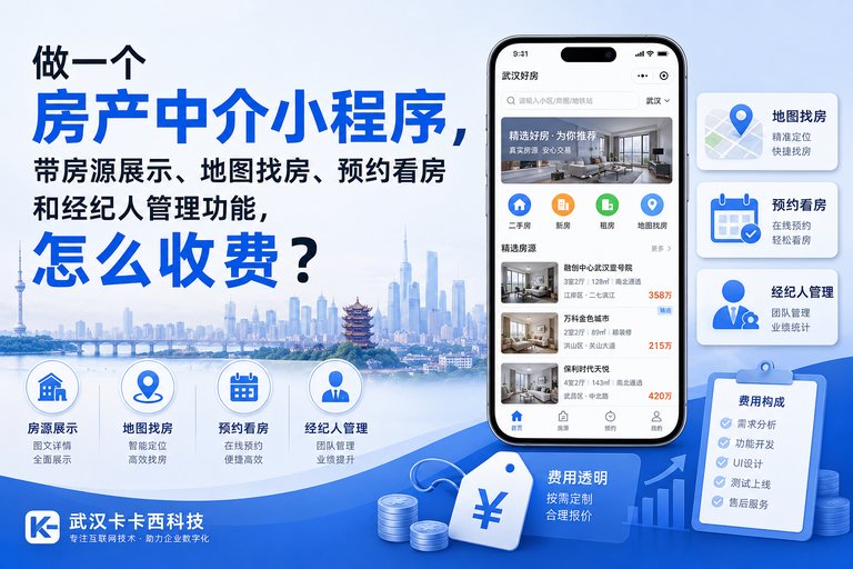 做一个房产中介小程序,带房源展示、地图找房、预约看房和经纪人管理功能,怎么收费?