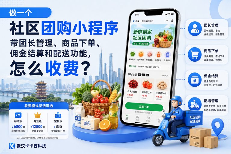 做一个社区团购小程序,带团长管理、商品下单、佣金结算和配送功