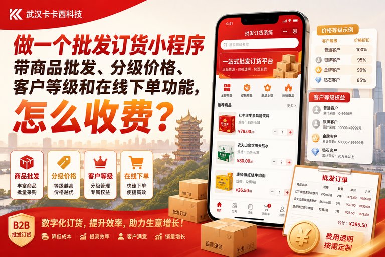 做一个批发订货小程序,带商品批发、分级价格、客户等级和在线下单功能,怎么收费?
