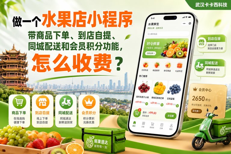做一个水果店小程序,带商品下单、到店自提、同城配送和会员积分功能,怎么收费?