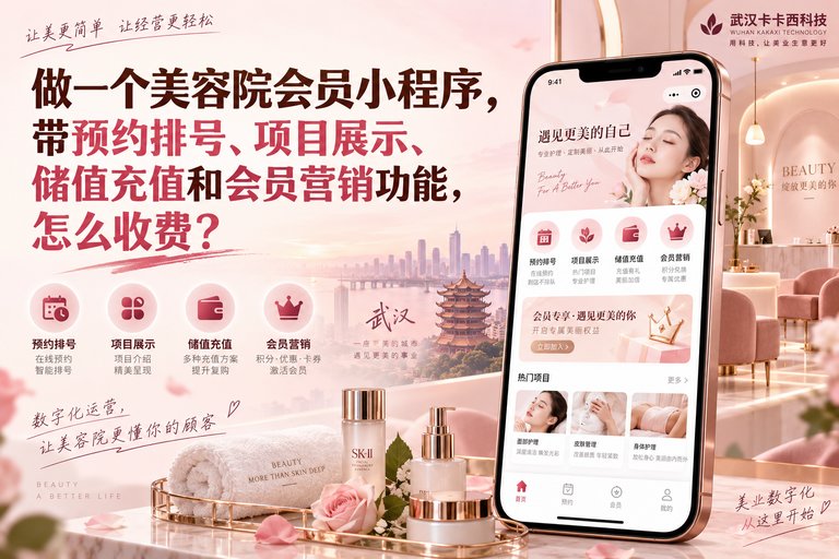 做一个美容院会员小程序,带预约排号、项目展示、储值充值和会员