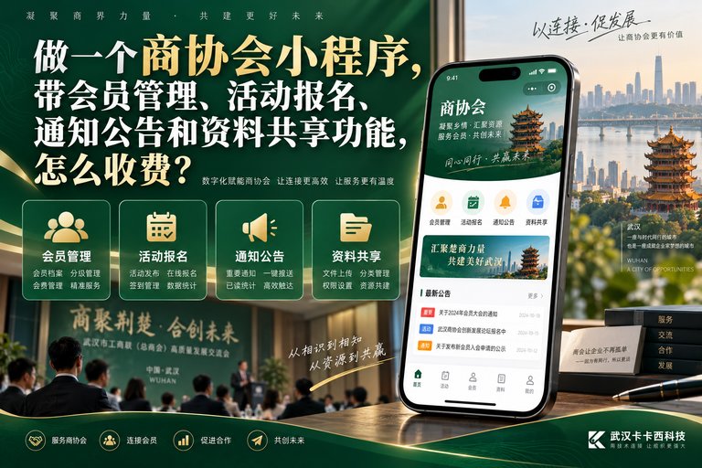 做一个商协会小程序,带会员管理、活动报名、通知公告和资料共享