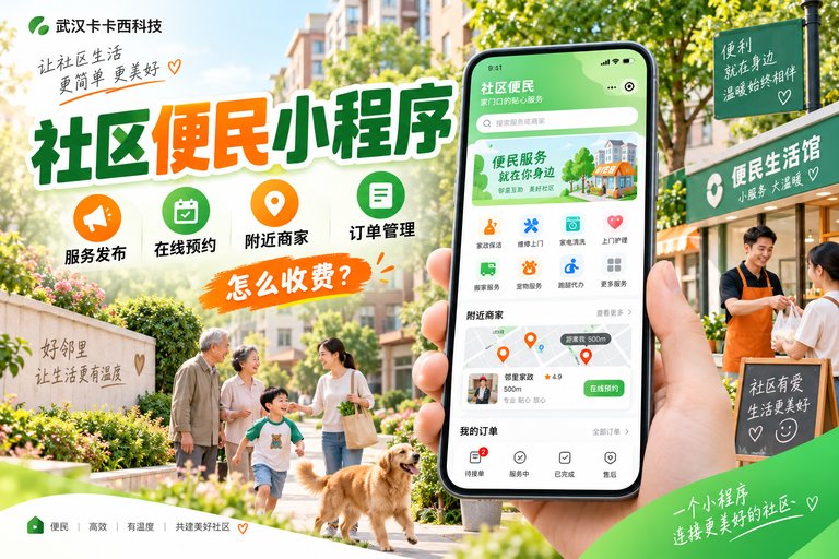 做一个社区便民服务小程序，带服务发布、在线预约、附近商家和订单管理功能，怎么收费？