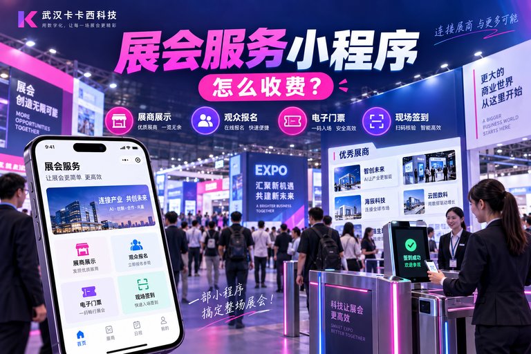 做一个展会服务小程序，带展商展示、观众报名、电子门票和现场签到功能，怎么收费？